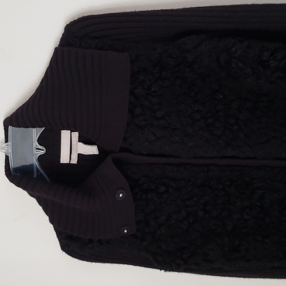 Banana Republic wool & faux fur zip up sweater, ribbed sweater, women size small - Picture 3 of 6